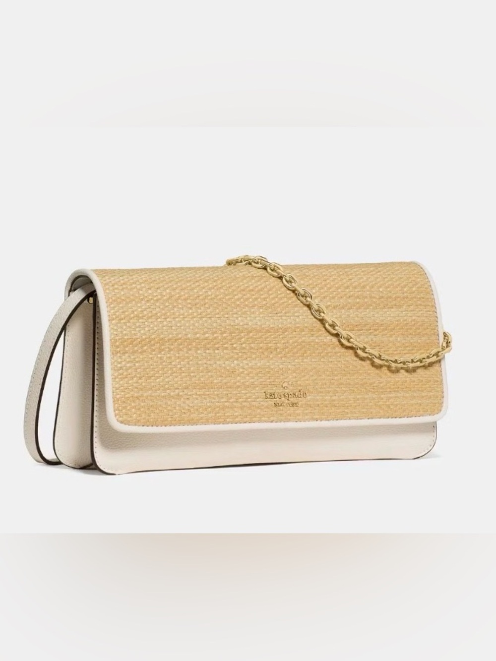 Kate Spade Straw Clutch with White Leather